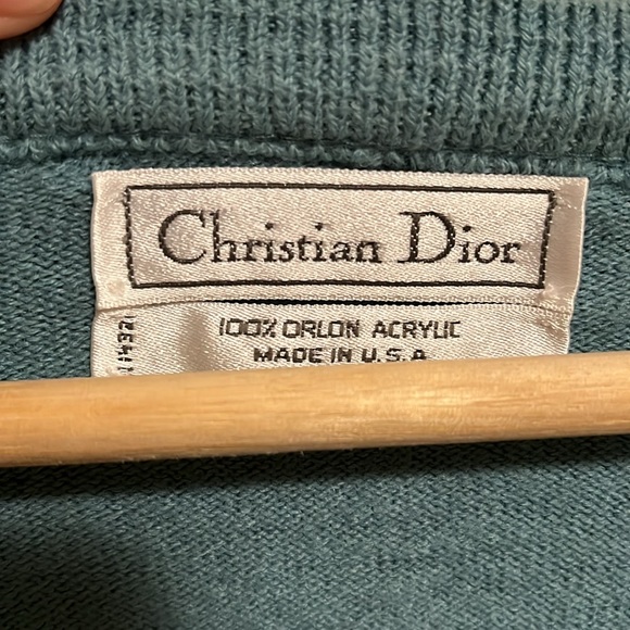 Christian Dior Turquoise Vintage Unisex Orlon V Neck Sweater Size Large - Picture 4 of 8